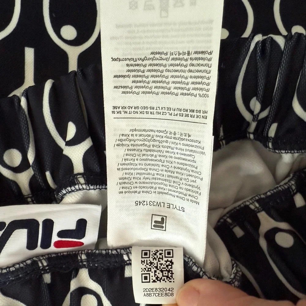 Fila Navy White Tennis‎ Racket Print Midi Skirt w/ Pockets Women's Medium NWT